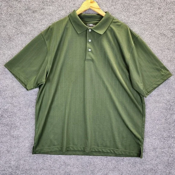 PGA TOUR Polo Shirt Mens 2XL Green Performance Golf Tonal Stripe Short Sleeve - Picture 1 of 9